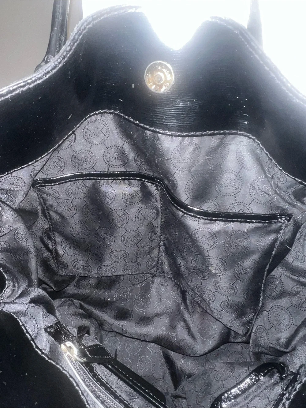 Michael Kors Black Leather Tote with Gold Hardware